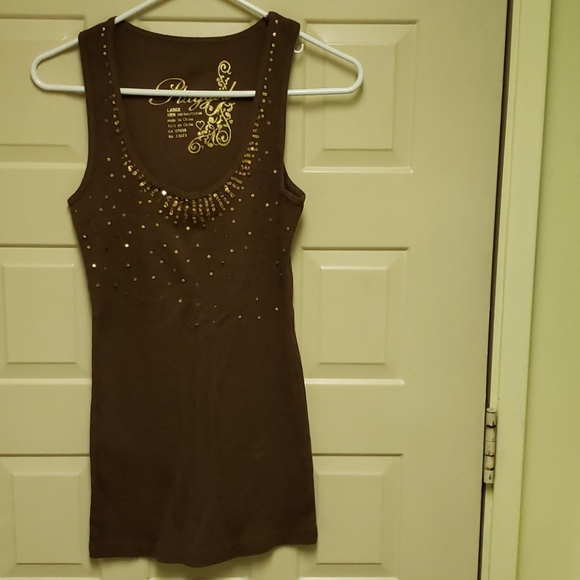 Brown sequined tank top - Picture 2 of 3